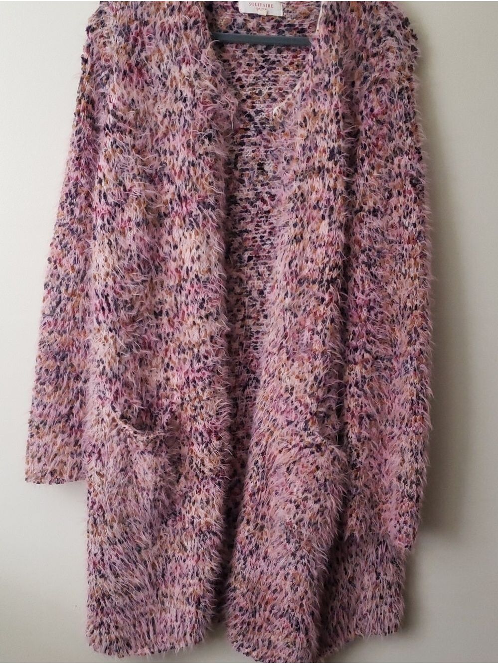 Signature Studio Pink Multicolor Fuzzy Eyelash Open-Front Cardigan